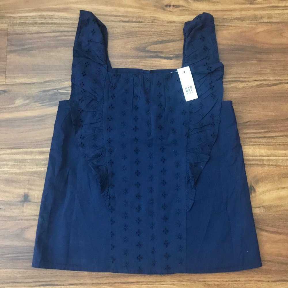 NWT Girls Gap Kids Eyelet Trim Navy Shirt